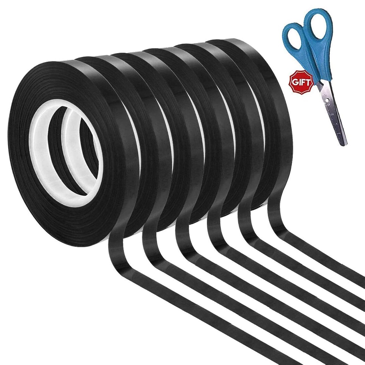 6 Pack 6mm 1/4 Inch Width Graphic Art Thin Tape, Self-Adhesive Whiteboards Dry Erase Line Gridding Tape (Black)